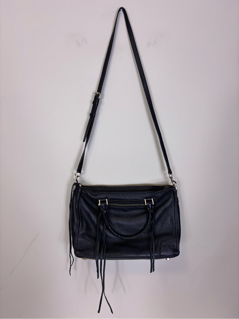 Rebecca Minkoff Black Leather Crossbody Satchel with Tassel Details
